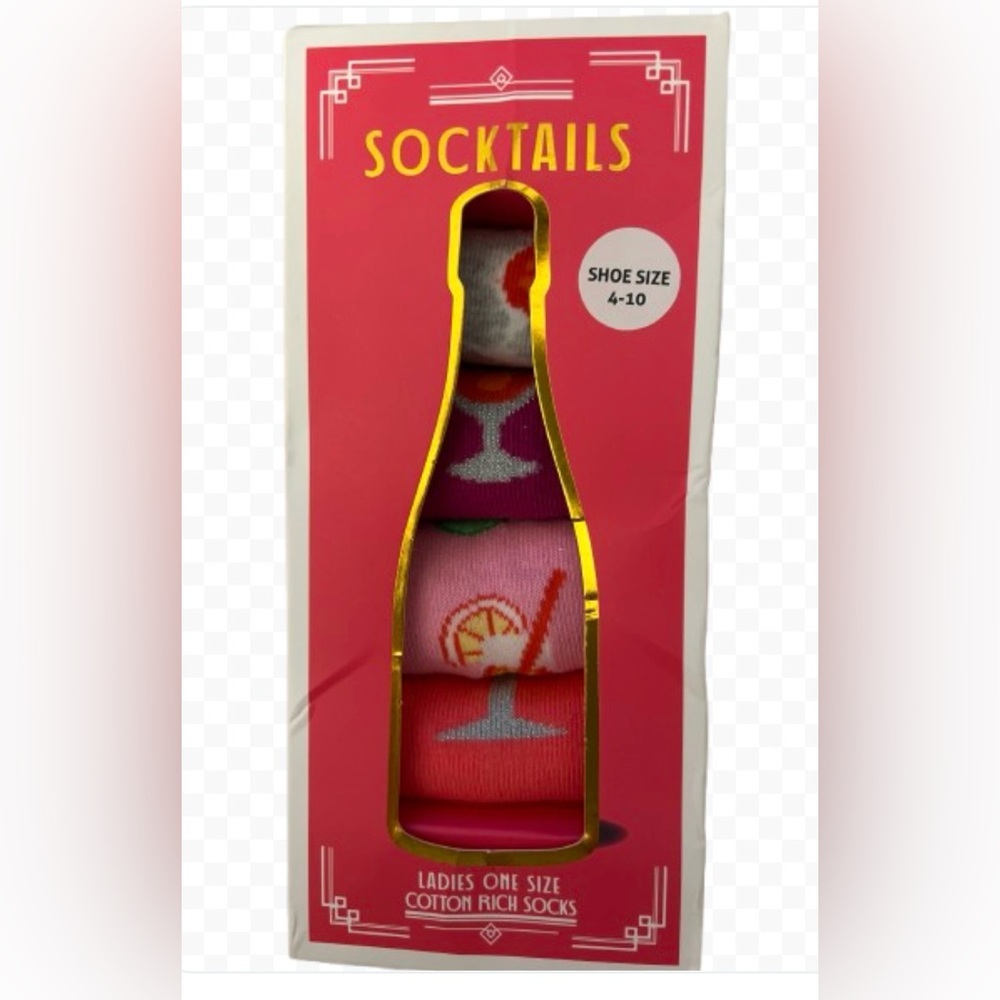 SOCKTAILS Ladies 4 Pair Fun “Cocktail” Socks: Bellini Tequila Martini,Mojito NIB
